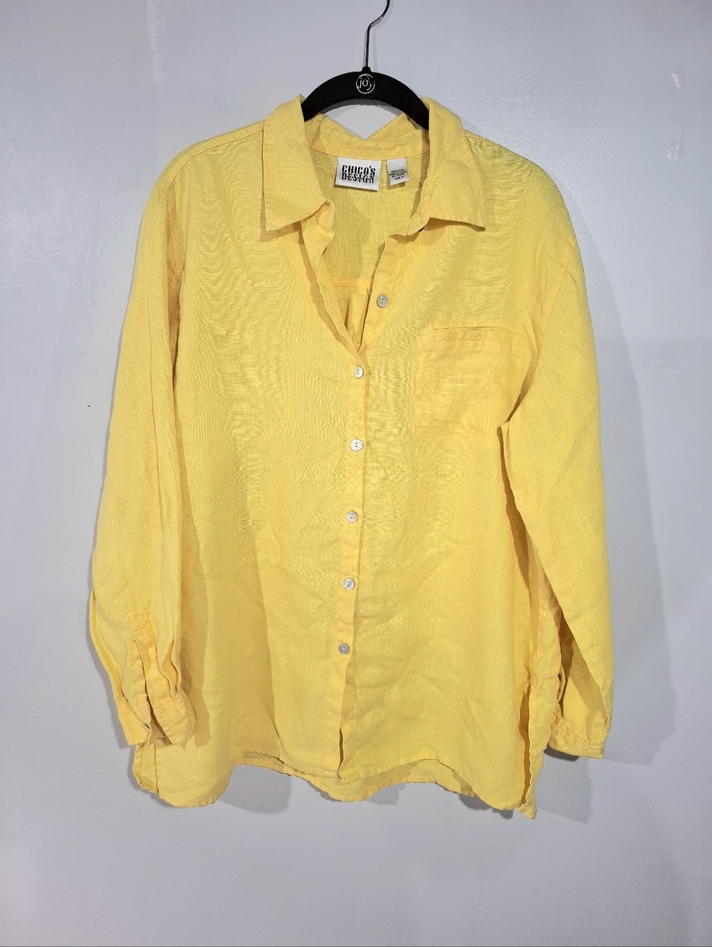 Chicos Design Womens 100% Linen Button Down Shirt Tunic Yellow Size 2 US L